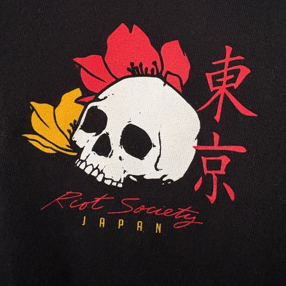Riot Society Japan Skull Geisha Streetwear Long Sleeve T Shirt Black Mens Size M